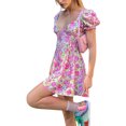 thumbnail image 2 of SAYOO Women’s Casual Short Sleeve Dress Fashion Flower Printed V-neck High Waist A-line Dress, 2 of 5