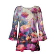 thumbnail image 4 of Women's Vintage Hide Belly Swing Blouse 3/4 Flare Sleeve Pleated Flowy Shirts Fashion Henley Neck Tunic Ombre Floral Print 1/4 Button up Blouse Dressy Tops Summer Clothes Multicolor T Shirts XXL, 4 of 5
