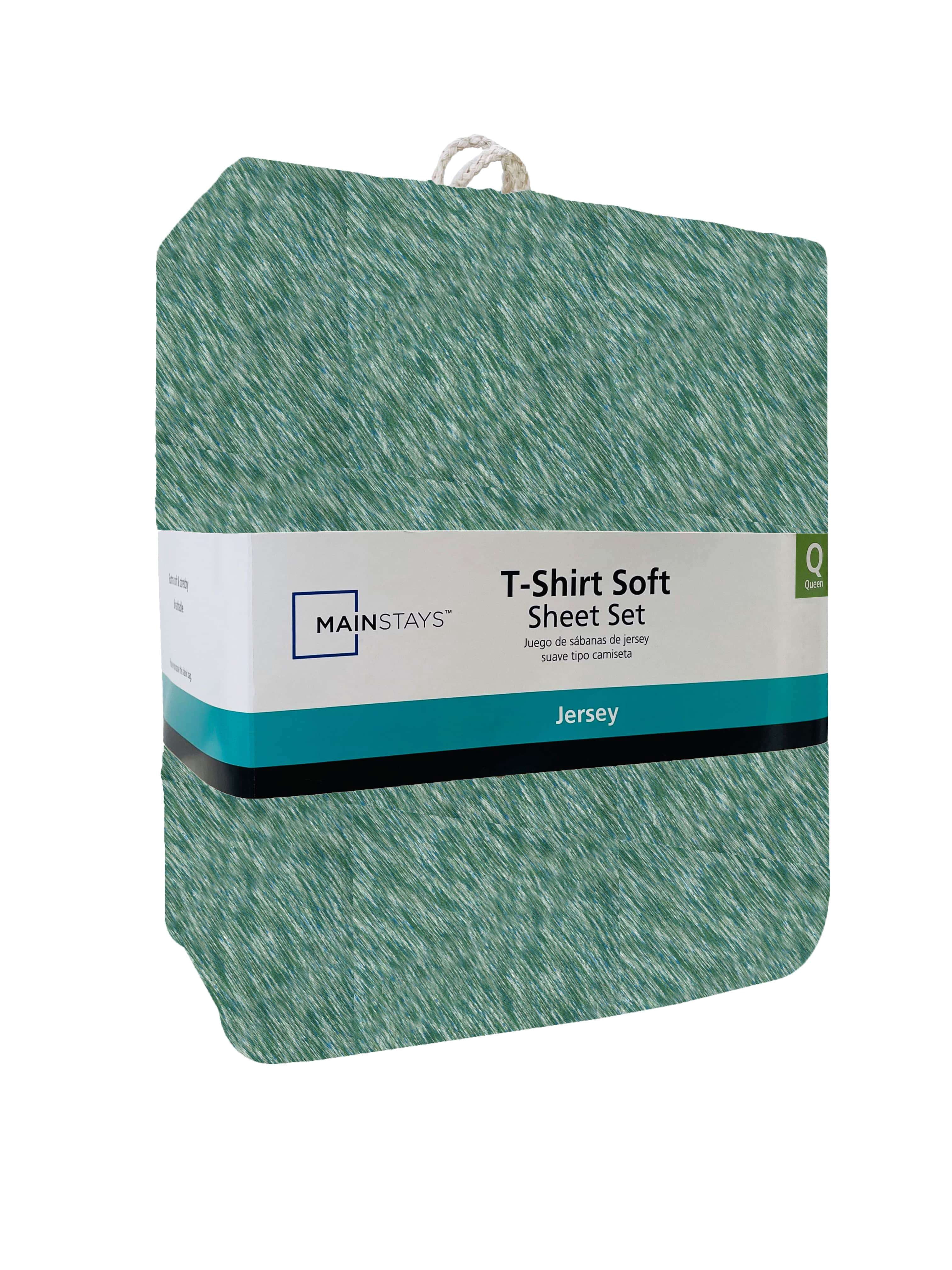 Mainstays Extra Soft 100% Cotton Jersey Bed Sheet Set, Queen, Green Sage Crackle, 4 Pieces
