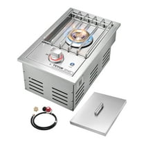 VEVOR Single Grilling Side Burner, 17,000BTU Liquid Propane Side Burner for Outdoor Kitchen,Convertible to Natural Gas,304 Stainless Steel Built-in Single Grill Burners with LED for BBQ Grill Island
