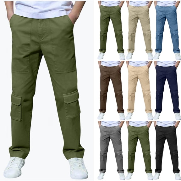 Vibrex Cargo Pants for Kids 6-14Years Boys And Childrens Sports Cargo Pants Stretch Elastic Waist School Kids Twill Joggers For 4-13Years Elastic Waist Casual Jogging Trousers