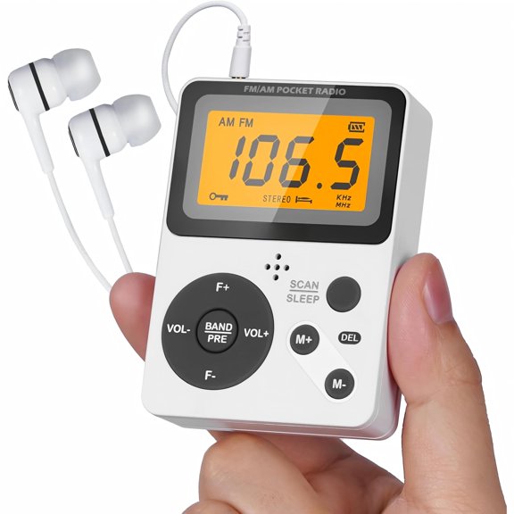 Pocket AM FM Radio with Stereo Headphones, Portable Digital Radio Battery Operated by 2 AAA, Large LCD Screen & Sleep Timer | Perfect Gift for Dad, Seniors, Outdoor