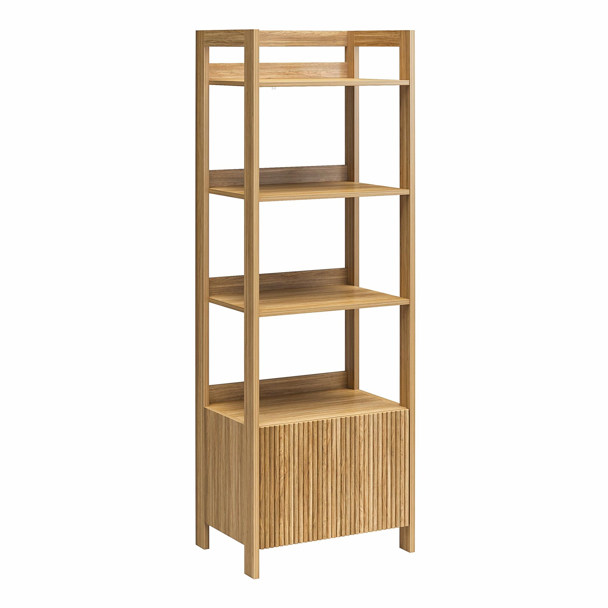 Mainstays 4-Shelf Reeded Bookcase with Drawer, Natural Teak