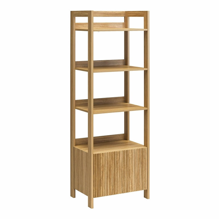 Mainstays 4-Shelf Reeded Bookcase with Drawer, Natural Teak