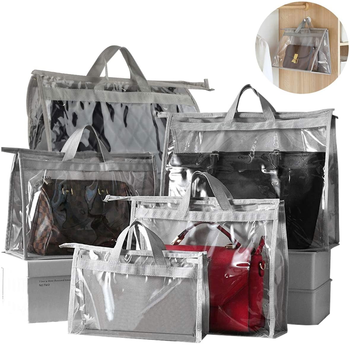 Manunclaims Handbag Storage, Handbag Organizer Dust Cover Bag Transparent  Anti-dust Purse Storage Bag for Hanging Closet with Zipper and Handle  Space-Saving Storage Bag 