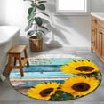 thumbnail image 3 of Spring Sunflowers Round Area Rug 3Ft Washable Small Circle Rugs for Kitchen Entryway, Yellow Floral Turquoise Farmhouse Wood Grain Non-Slip Carpet Floor Mats Indoor Outdoor Carpet Runner Home Decor, 3 of 8
