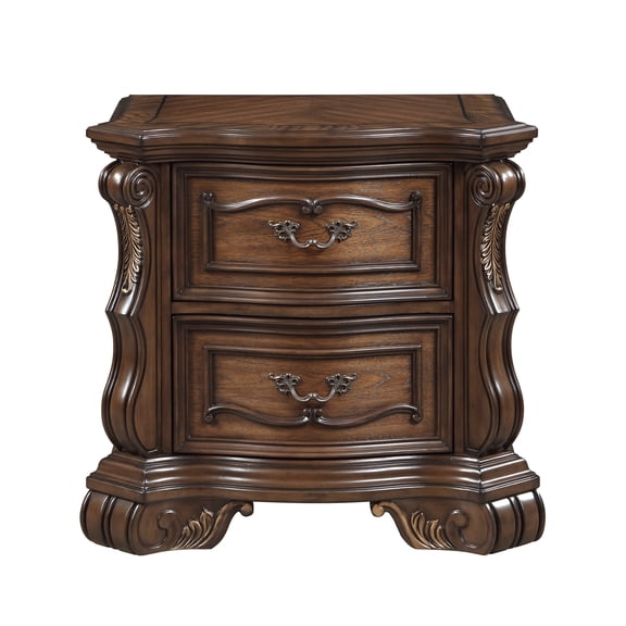 Formal Traditional Dark Brown Finish Luxury Nightstand of 2x Drawers Gold Accent Detailing Bedroom Furniture 1pc Bedside Cabinet