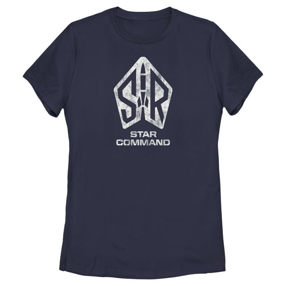 Women's Lightyear Star Command Distressed Logo  Graphic Tee Navy Blue X Large