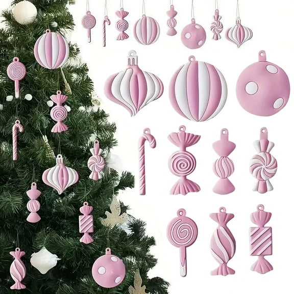 SMKE Christmas Tree Ornaments PVC Xmas Candy Cane Lollipop Ornament Christmas Hanging Decors Birthday Party Decoration Crafts for Holiday Xmas Tree Party (10pc,Pink and White)