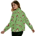 thumbnail image 3 of COEQINE Women's Lightweight Bomber Jacket Full Zip Varsity Jackets with Pockets, Casual Loose Fit Moto Biker Coats Cropped Stand Collar Baseball Outerwear, 3X-Large, Green Frog Mushroom, 3 of 7