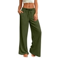 thumbnail image 2 of Nestiefly Womens Casual Linen Wide Leg Pants Flowy Drawstring High Waist Palazzo Beach Vacation Trousers Green S, 2 of 7
