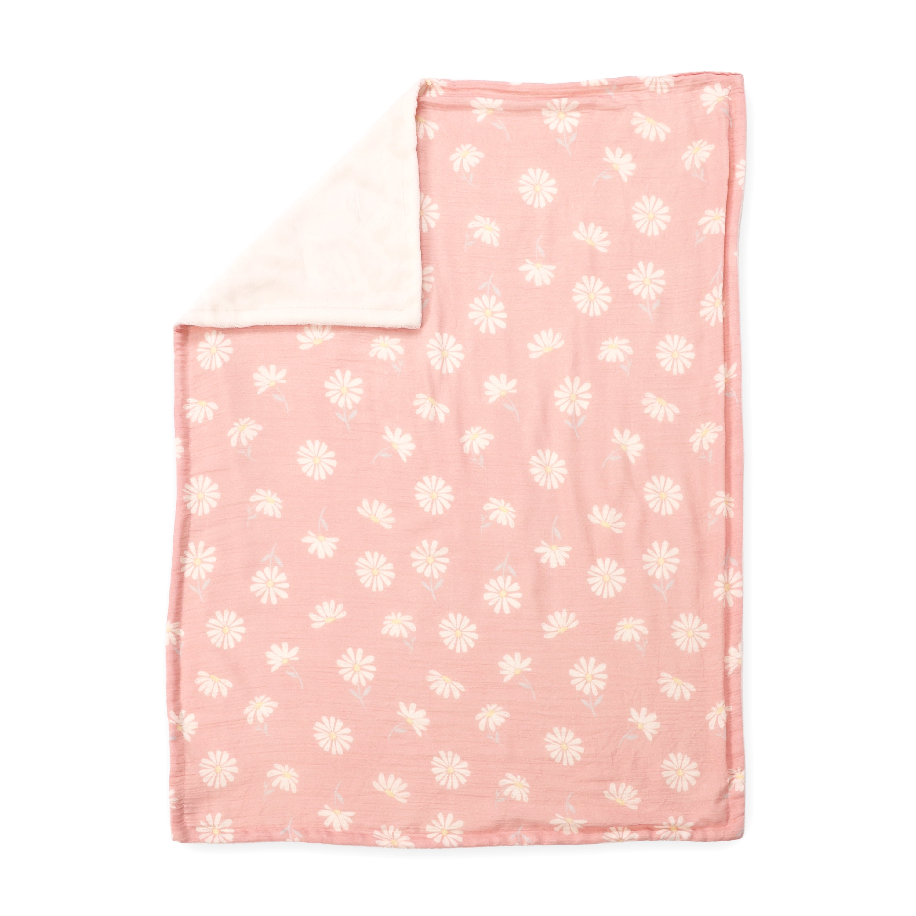 Pink Daisy Gauze Reverse to Plush Baby Blanket 30" x 40"