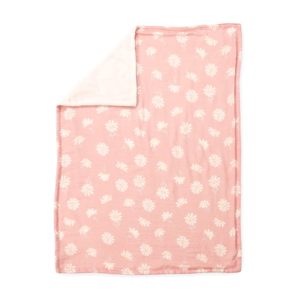 Couverture bébé en gaze rose à marguerites, réversible en peluche, 76 x 102 cm