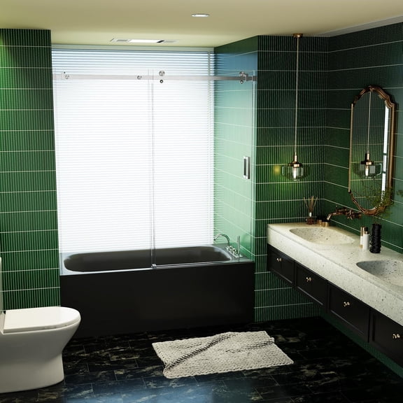 56-60"W x 60"H Frameless Single Sliding Shower Door, 5/16"(8mm) SGCC Tempered Glass, Brushed Nickel
