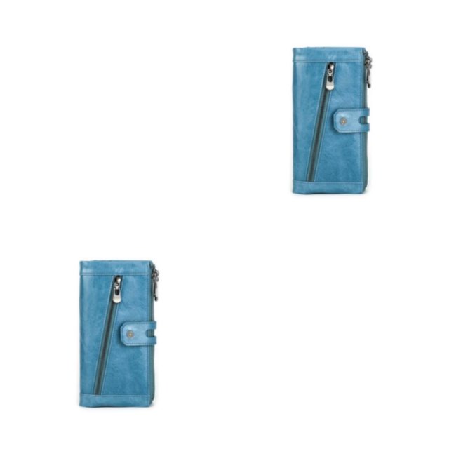Jumpingount Cartera de mujer Cremallera Color sólido Rectangular Carpeta de fotos Compartimiento de efectivo Monedero Notecase Regalo de Azul claro 2Conjunto