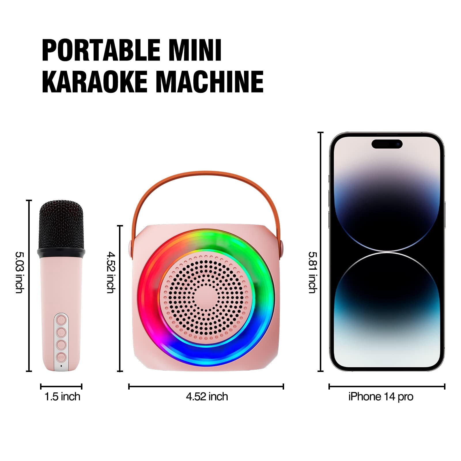 Mini Karaoke Machine for Kids Adults, Portable Karaoke Speaker with 2 Wilreless Microphones and Bluetooth for Home Party, Birthday Gifts for Boys/Girls,Pink