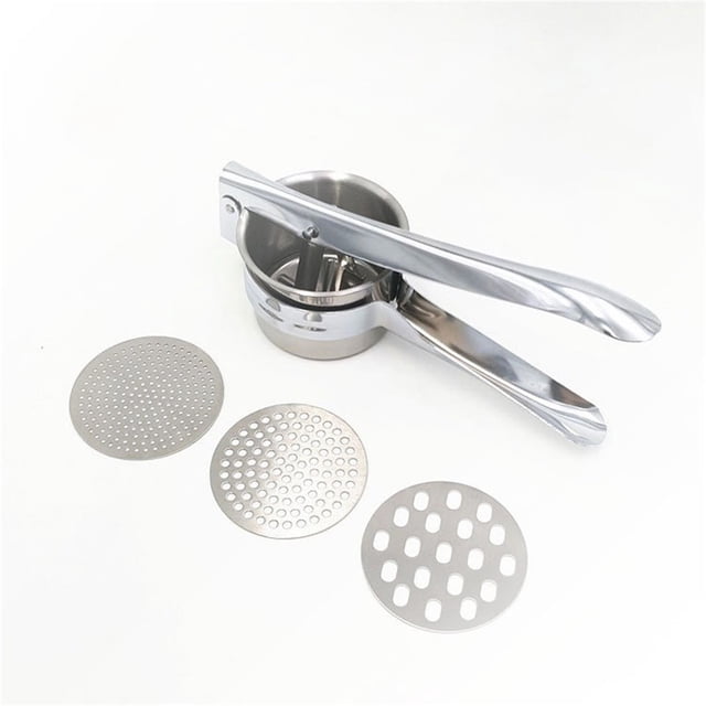Wdhugt 15 Ounce Potato Grinder Masher Heavy Duty Stainless Steel With 3 Interchangeable Disc Molds For Puree Vegetables Kitchen Tool Rust-Proof And Durable