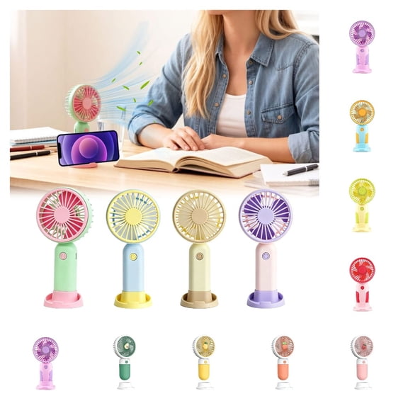 2-in-1 USB Rechargeable Handheld Mini Fan with Detachable Base & Phone Holder, 3 Speed 300mAh Quiet Pocket Portable Fan for Travel Camping Office Summer Gift