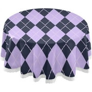 SKYSONIC Purple Argyle Round Tablecloth,Washable Oil Proof Table Cover for Kitchen Holiday Party Wedding Picnic Decoration