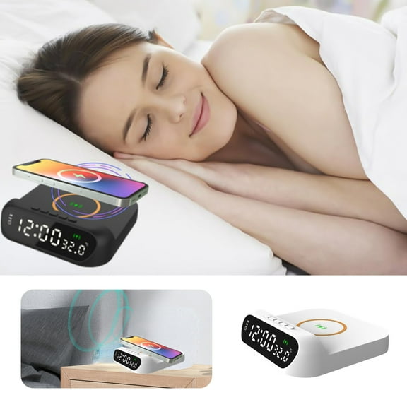 cvlncycling Clearance Alarm Clocks with Large Numbers,Alarm Clock for Kids,3-In-1 15W Wireless Charger With Temperature Display,Electronic Desk Clock For Kids Bedroom