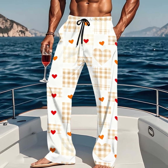 RYDCOT Novelty Pajama Pants for Men, Men's Separate Bottoms, Lounge Pants, Funny Valentine's Day Pajama Pants White