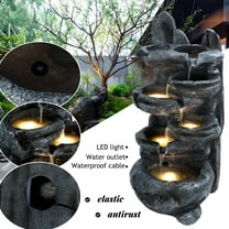 Trendix Water Fountain, 26.57" Cascading Bowls and Stacked Stones LED Outdoor Waterfall Fountain 6-Tiers Water Fountain with LED Lights for Patio Porch Backyard