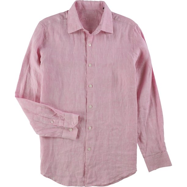 Tasso Elba Camisa abotonada de lino teñida cruzada para hombre, rosa, pequeña