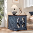 thumbnail image 3 of Joaxswe 24" Side Table with Charging Station, Farmhouse End Table with Glass Barn Door & Adjustable Storage Shelf, Nightstand for Bedroom, Navy Blue, 3 of 7
