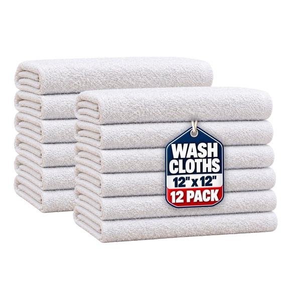 SupremePlus Soft & Highly Absorbent 12" x 12" Cotton Blend Washcloths, White 12 Count