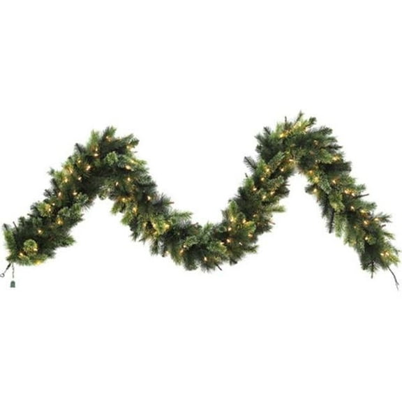 Puleo International P75 KGP912W1CNX 9 ft. x 12 in. Killington Garland with 100 LED Warm White Lights - Green