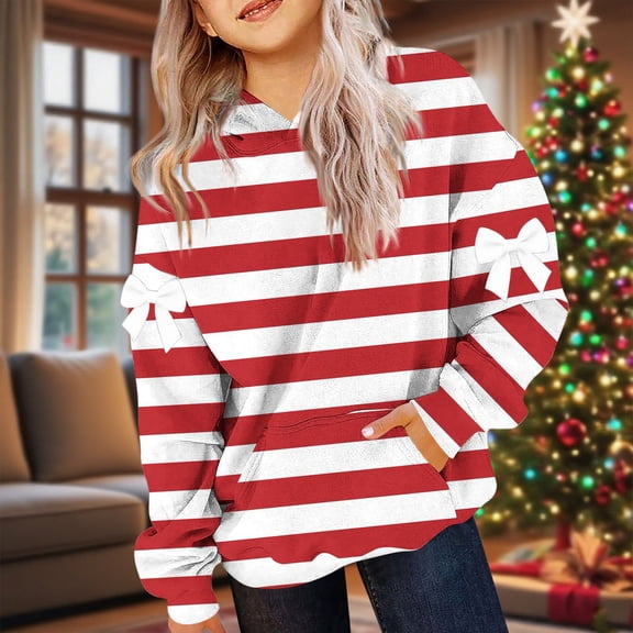Cute Hoodies for Girl, Striped Pullover Tops Long Sleeve Oversized Hooded Sweatshirts Preppy Clothes New Girl Tops Trendy Red 150