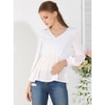 thumbnail image 3 of Blusa Top Cuello En V Allegra K Manga Larga Volantes para Mujeres Blanco L, 3 of 6