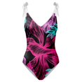 thumbnail image 2 of Gibobby Bañador de una pieza Traje de baño con estampado de flores y cuello en V para mujer Conjuntos de bikini con falda y delantal(Rosa caliente,CH), 2 of 4