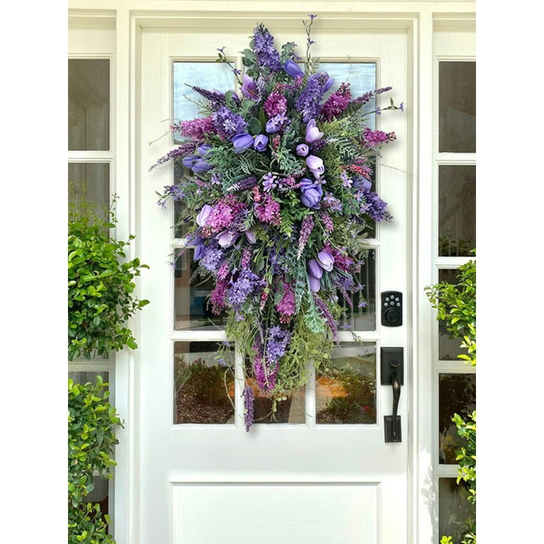 Spring Front Door Swag, Purple Rustic Home Decor, Farmhouse Colorful Cottage Wreath, Spring Wreaths for Front Door, Durable and Stable Artificial