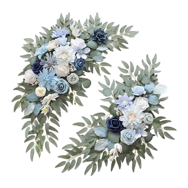 2 de flores artificiales para boda, estilo rústico, realista, estilo bohemio, con hojas para la puerta principal de Valentín. Azul