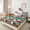 thumbnail image 4 of Feelyou Teal Aztec Bed Sheets, Brown Cow Print Patchwork King Sheets, 4-Piece, 4 of 7
