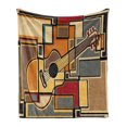 thumbnail image 1 of Music Soft Flannel Fleece Throw Blanket, Funky Fractal Geometric Square Shaped Background Acoustic Guitar Art, Cozy Plush for Indoor and Outdoor Use, 60" x 80", Multicolor, by Ambesonne, 1 of 6