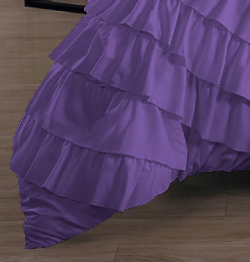 D.N.G. BEDDINGS 100% Egyptian Cotton 1 Piece Circle Ruffle Comforter with 1 Freebie Ruffle Pillow | 550 GSM Filled Microfiber - Oversized Super King Size, Purple Color - 800 Thread Count