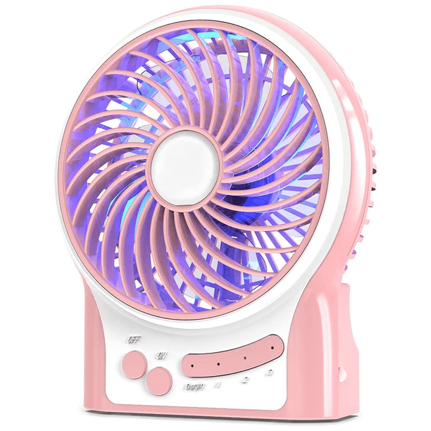 Mini ventilador de escritorio portátil con pilas, ventilador de mano recargable y alimentado por USB, flujo de aire fuerte, 3 velocidades, pequeño ventilador de mano personal para acampar en el