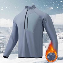 PiGOGI Men's Fleece Shirt Jacket Long Sleeve Performance Half Zip High Neck Pullover Quick Dry Golf Workout Athletic Tops Blue XL