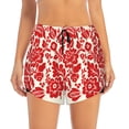 thumbnail image 2 of Yiaed Flowers Red Beige Print Women's Running Shorts with Liner 3 Zipper Pockets Elastic Workout Athletic Gym Yoga Shorts-Large, 2 of 7