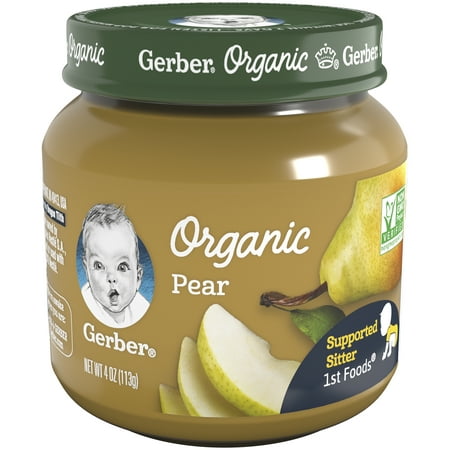 Gerber Organic 1st Foods Pear Baby Food, 4 oz Glass Jar (Pack of
