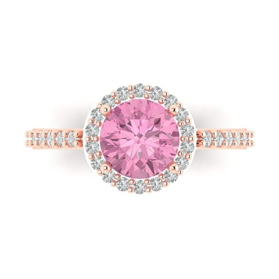 Halo Engagement Ring for Women - 1.86ct Simulated Pink Diamond in 18K Rose Gold Promise Ring