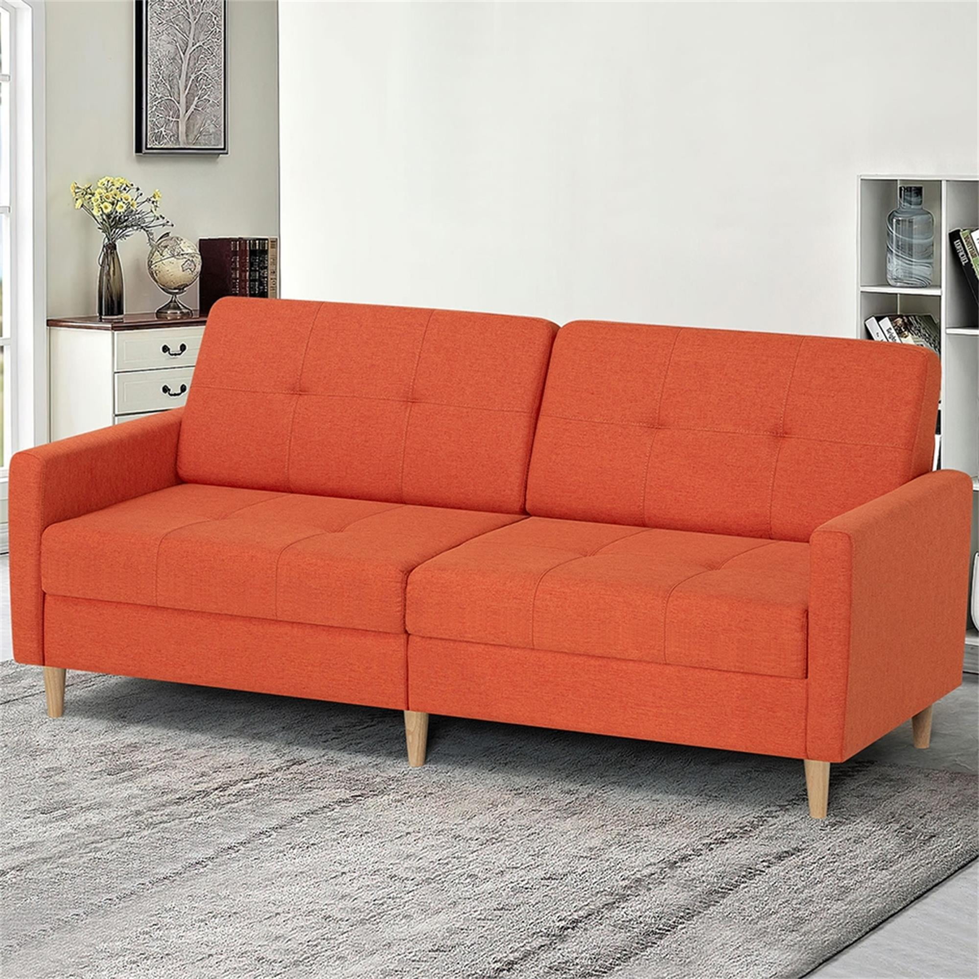 Kadyn Loveseat Sofa Bed, Mordern Convertible Sofa with Adjustable Backrest and Wooden Legs, 2-Seat Couch for Bedroom, Orange