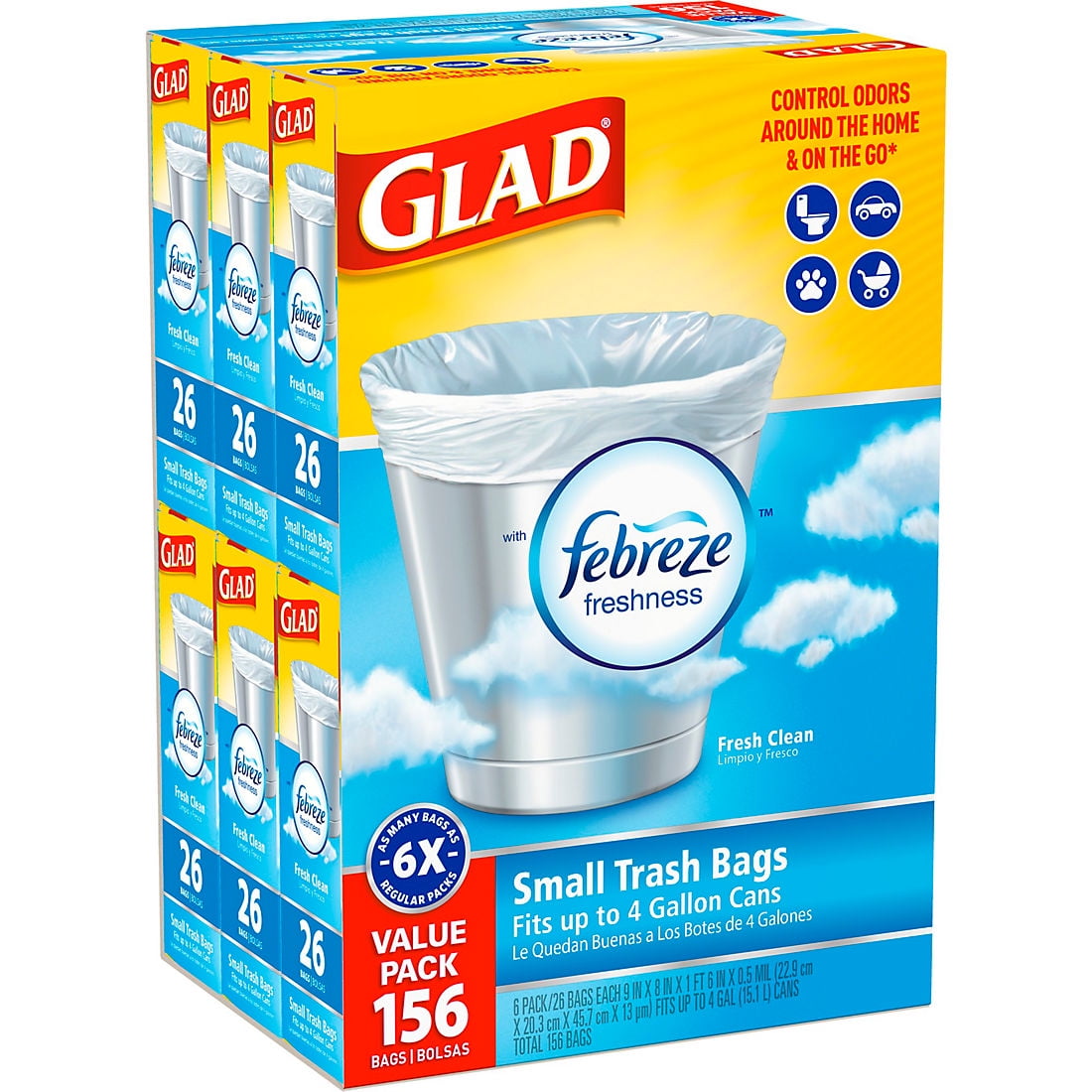 Glad 4-Gallons Small Trash Bags, 156 Count