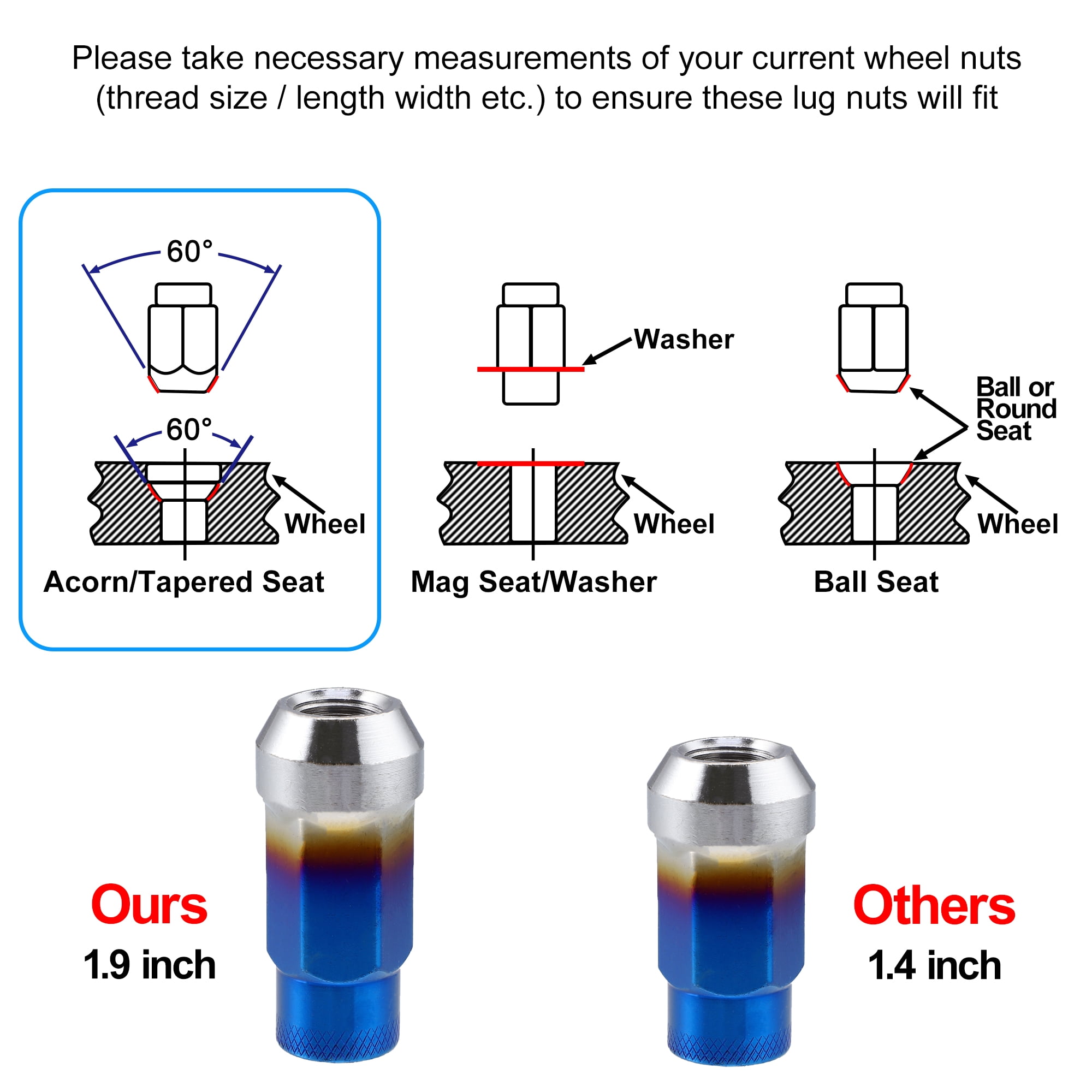 20pcs M12x1.25 CNC Lug Nuts Open End Wheel Lug Nuts with Socket Key Tool Set Multicolor
