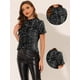 thumbnail image 2 of INSPIRE CHIC Blusa de fiesta de manga corta con cuello redondo y lentejuelas de terciopelo para mujer Negro XL, 2 of 4