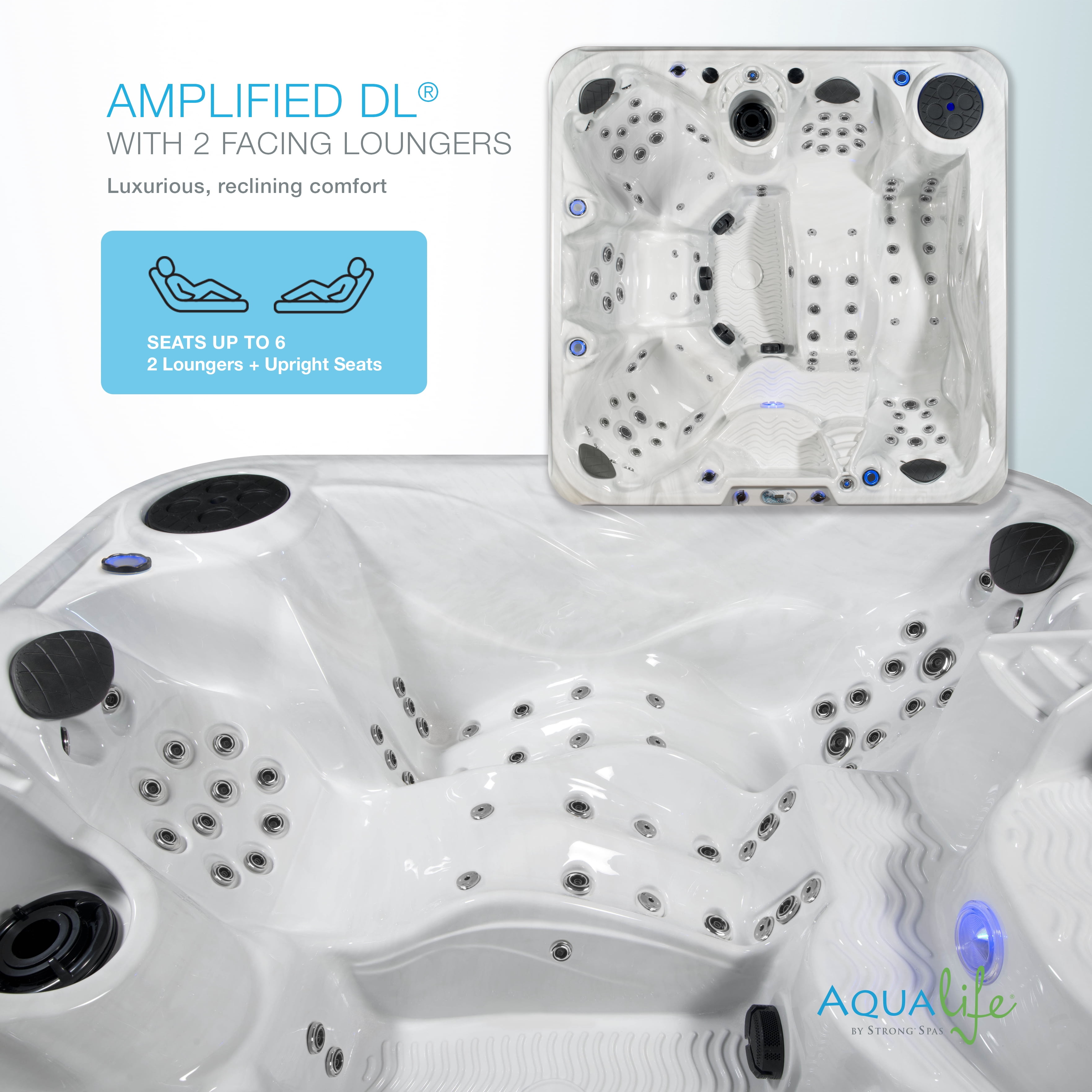 Aqualife by Strong Spas Amplified 7 Person Double-Lounger Spa w/Bluetooth, Outerbanks Gray
