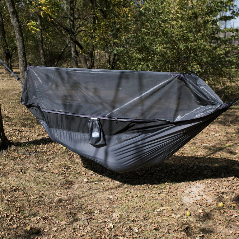 Equip Nylon Mosquito Hammock with Attached Bug Net, 1 Person Dark Gray and  Black, Size 115L x 59W 