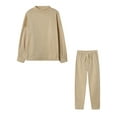 thumbnail image 3 of Daeful Ladies Jogger Set Plain Sweatsuits Long Sleeve Two Piece Outfit Sports Casual Loose Fit Solid Color Lounge Sets Khaki L, 3 of 8